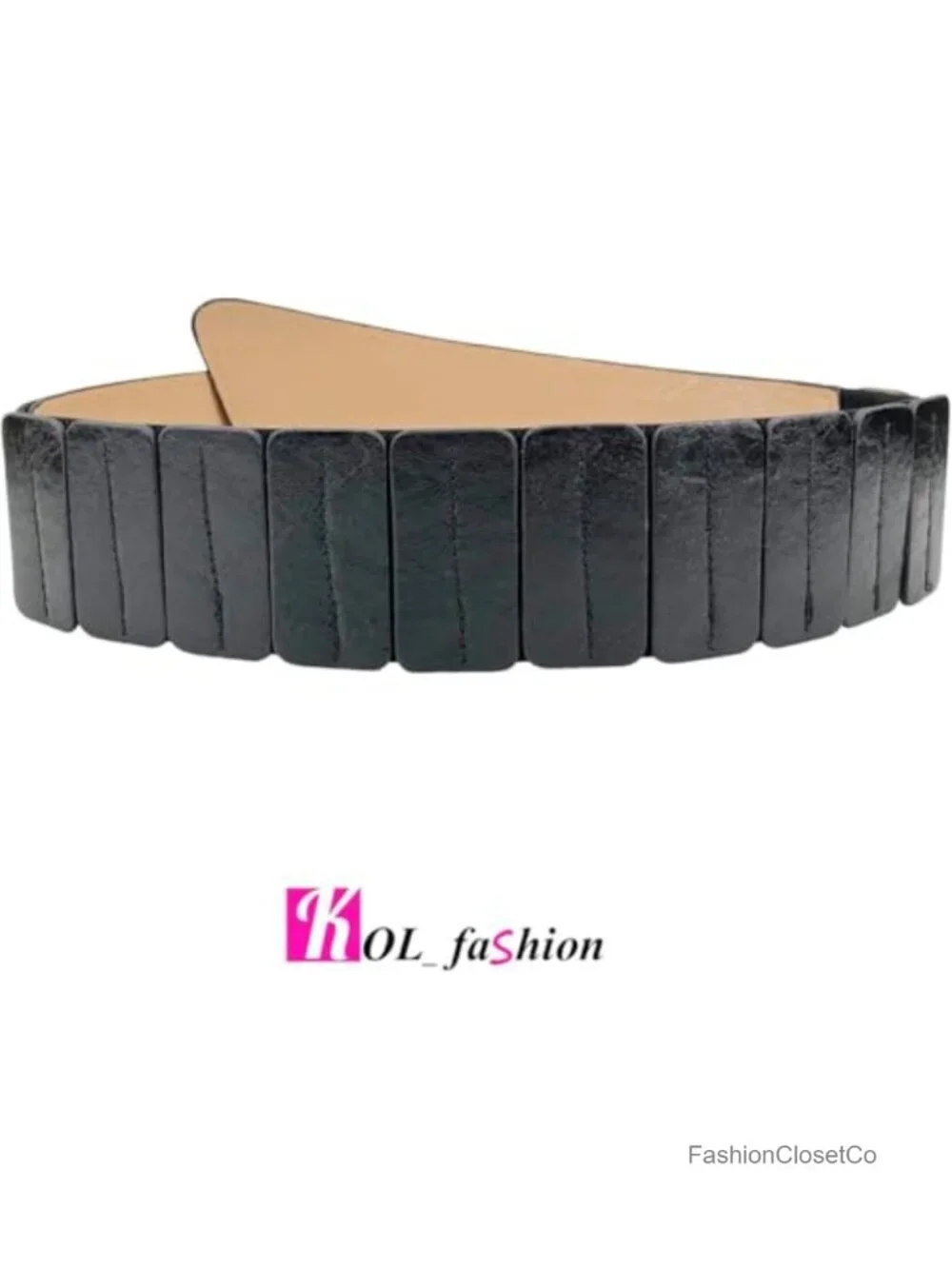 Vintage Faux Leather Elastic Cinch Waist Belt with Interlock Buckle